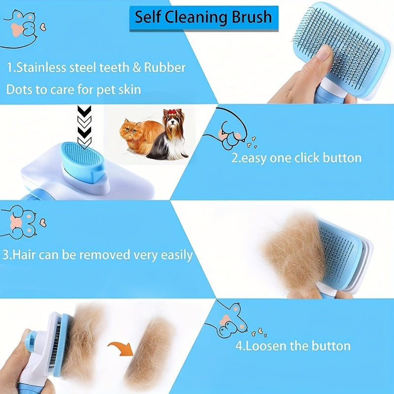 Easy-Clean Pet Brush – Blue