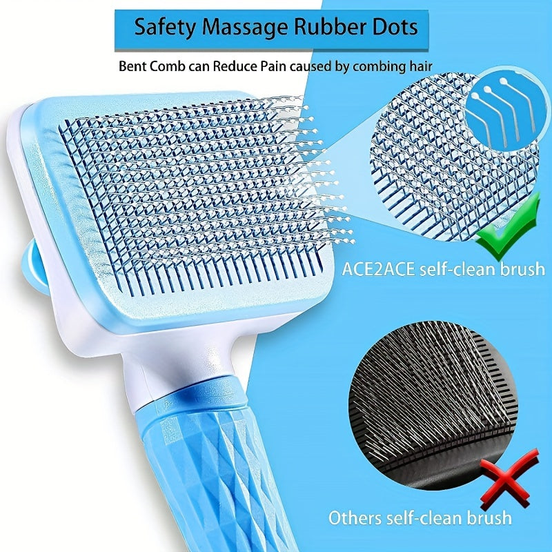 Easy-Clean Pet Brush – Blue