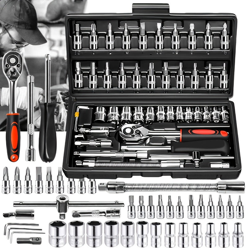 46pcs Ratchet & Repair Tool Set with Torque Wrench