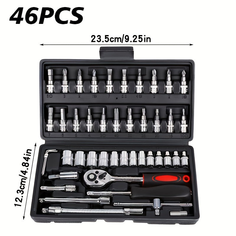 46pcs Ratchet & Repair Tool Set with Torque Wrench