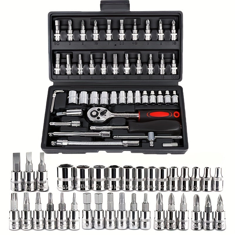 46pcs Ratchet & Repair Tool Set with Torque Wrench